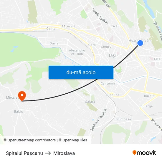 Harta de Spitalul Pașcanu către Miroslava