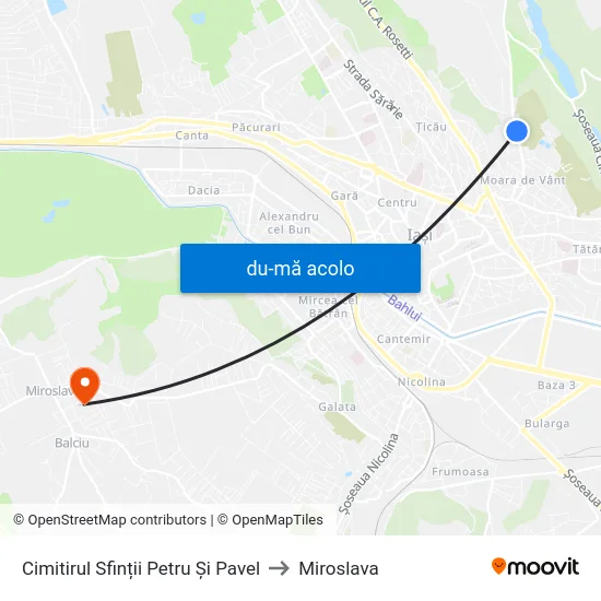 Harta de Cimitirul Sfinții Petru Și Pavel către Miroslava