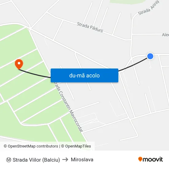 Harta de Ⓜ Strada Viilor (Balciu) către Miroslava