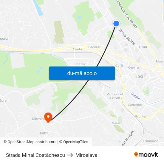 Harta de Strada Mihai Costăchescu către Miroslava