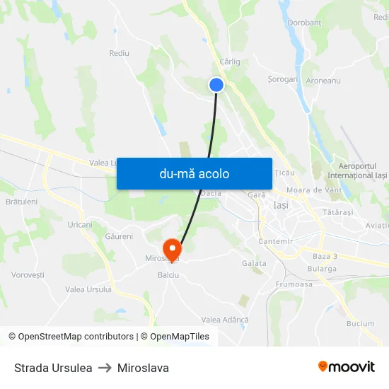 Harta de Strada Ursulea către Miroslava