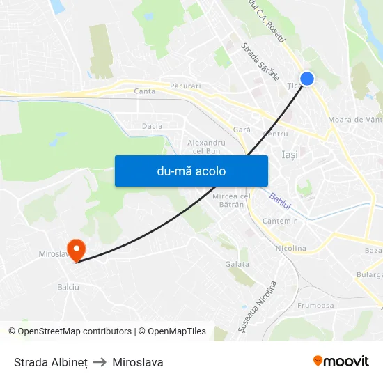 Harta de Strada Albineț către Miroslava