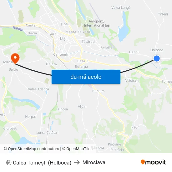 Harta de Ⓜ Calea Tomeşti (Holboca) către Miroslava