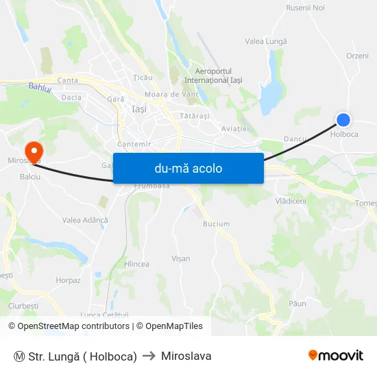 Harta de Ⓜ Str. Lungă ( Holboca) către Miroslava