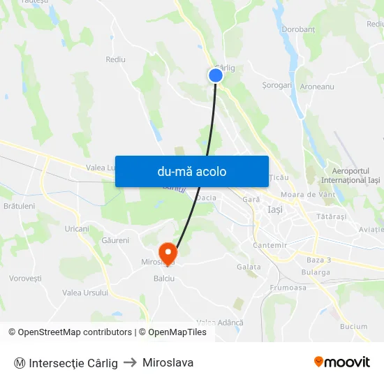 Harta de Ⓜ Intersecţie Cârlig către Miroslava