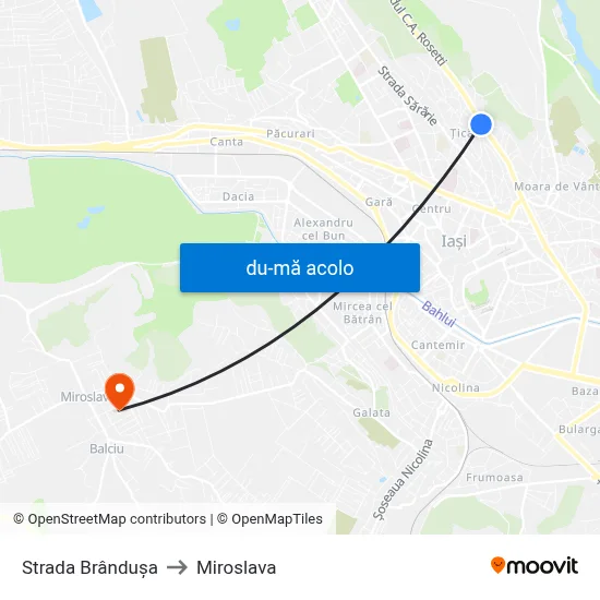 Harta de Strada Brândușa către Miroslava