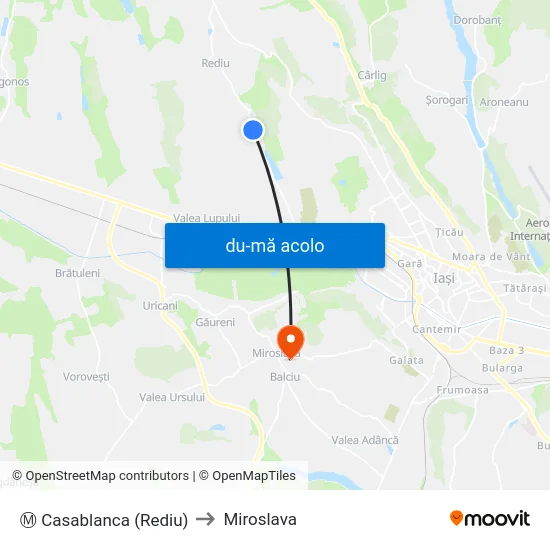 Harta de Ⓜ Casablanca (Rediu) către Miroslava