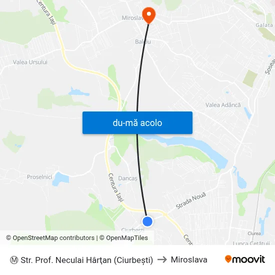 Harta de Ⓜ Str. Prof. Neculai Hârţan (Ciurbeşti) către Miroslava