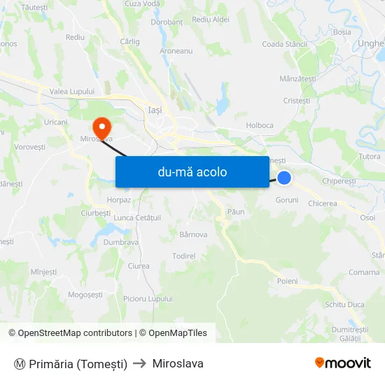 Harta de Ⓜ Primăria (Tomeşti) către Miroslava