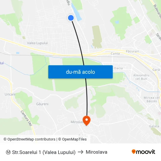 Harta de Ⓜ Str.Soarelui 1 (Valea Lupului) către Miroslava