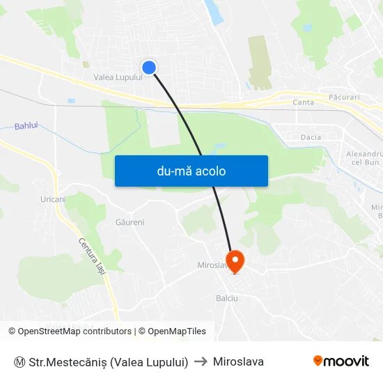 Harta de Ⓜ Str.Mestecăniş (Valea Lupului) către Miroslava