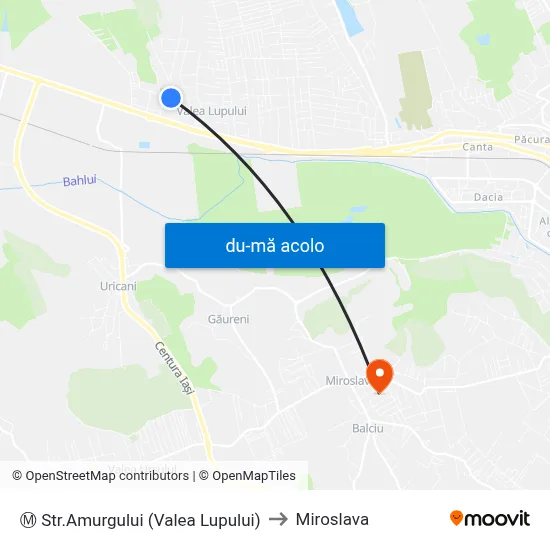 Harta de Ⓜ Str.Amurgului (Valea Lupului) către Miroslava