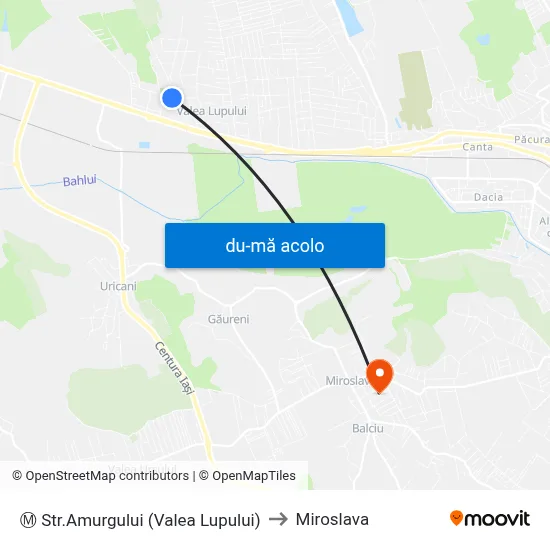 Harta de Ⓜ Str.Amurgului (Valea Lupului) către Miroslava