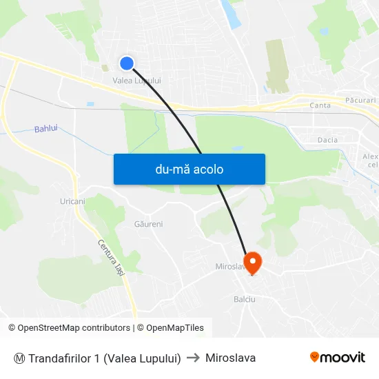 Harta de Ⓜ Trandafirilor 1 (Valea Lupului) către Miroslava