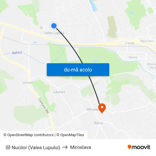 Harta de Ⓜ Nucilor (Valea Lupului) către Miroslava