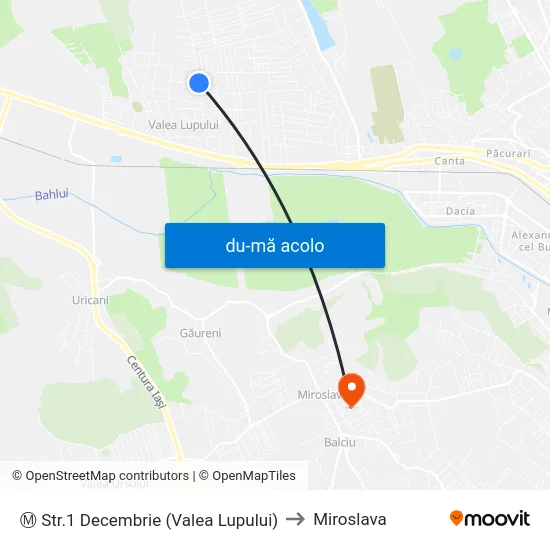 Harta de Ⓜ Str.1 Decembrie (Valea Lupului) către Miroslava