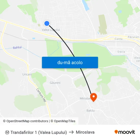 Harta de Ⓜ Trandafirilor 1 (Valea Lupului) către Miroslava