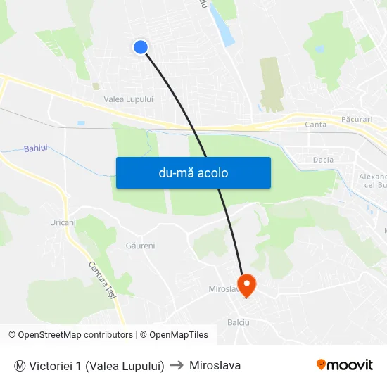 Harta de Ⓜ Victoriei 1 (Valea Lupului) către Miroslava