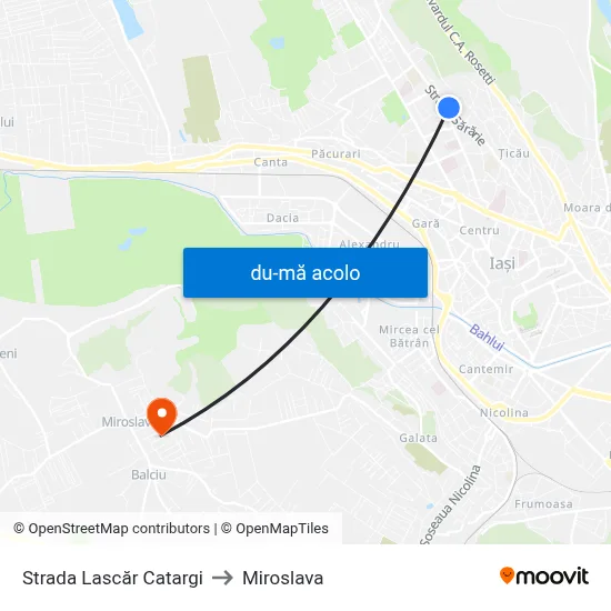 Harta de Strada Lascăr Catargi către Miroslava