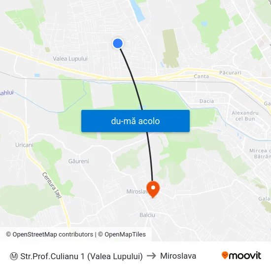 Harta de Ⓜ Str.Prof.Culianu 1 (Valea Lupului) către Miroslava