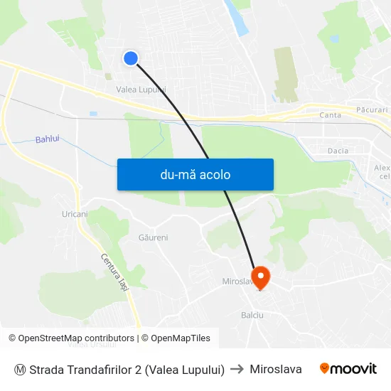 Harta de Ⓜ Strada Trandafirilor 2 (Valea Lupului) către Miroslava