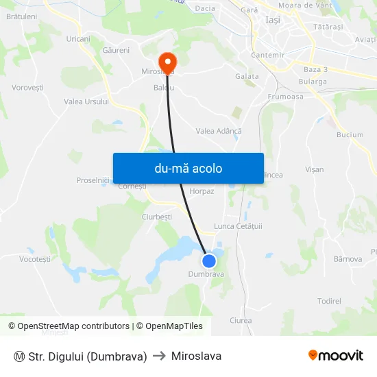 Harta de Ⓜ Str. Digului (Dumbrava) către Miroslava