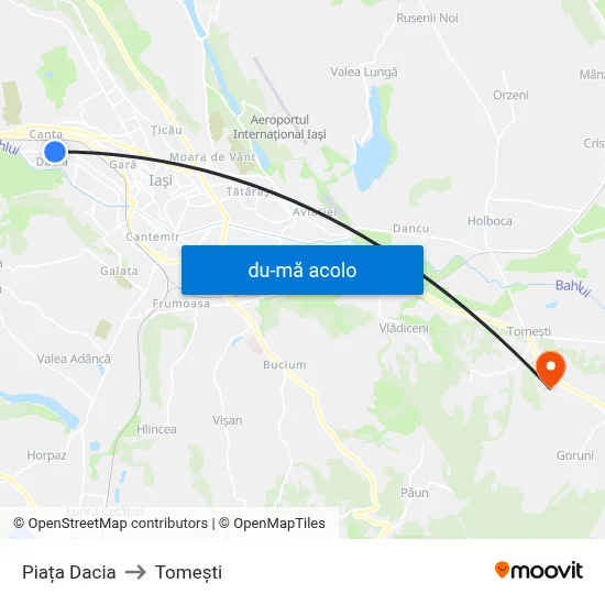 Harta de Piața Dacia către Tomeşti