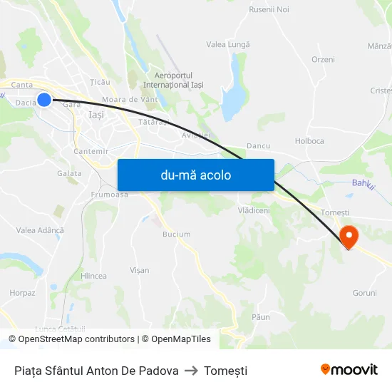 Harta de Piața Sfântul Anton De Padova către Tomeşti