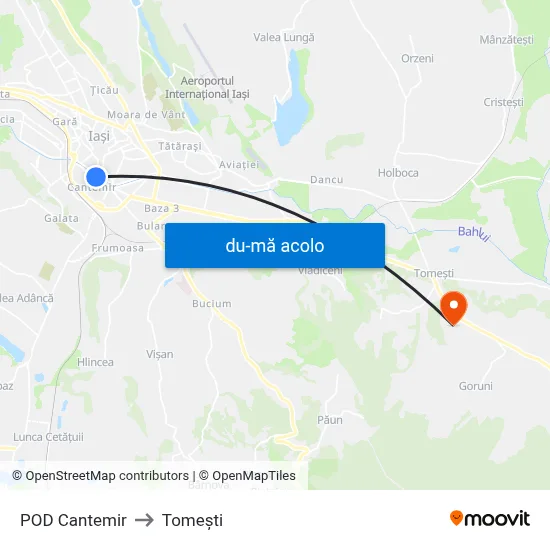 Harta de POD Cantemir către Tomeşti