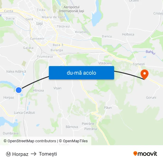 Harta de Ⓜ Horpaz către Tomeşti