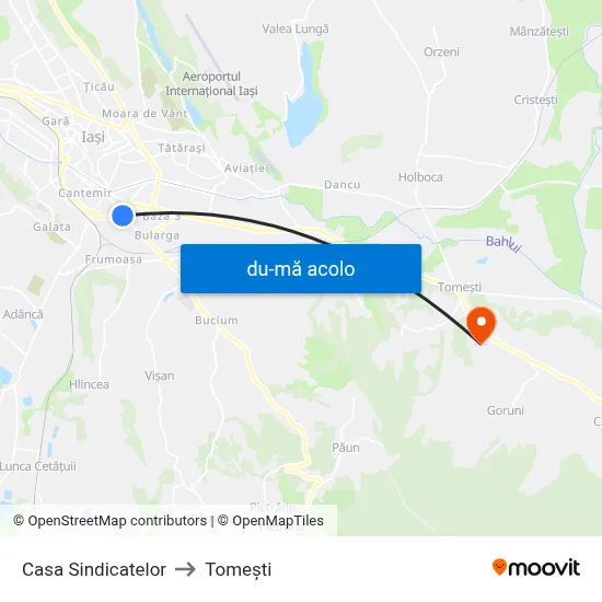 Harta de Casa Sindicatelor către Tomeşti