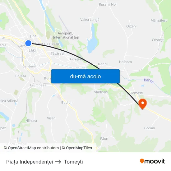 Harta de Piața Independenței către Tomeşti
