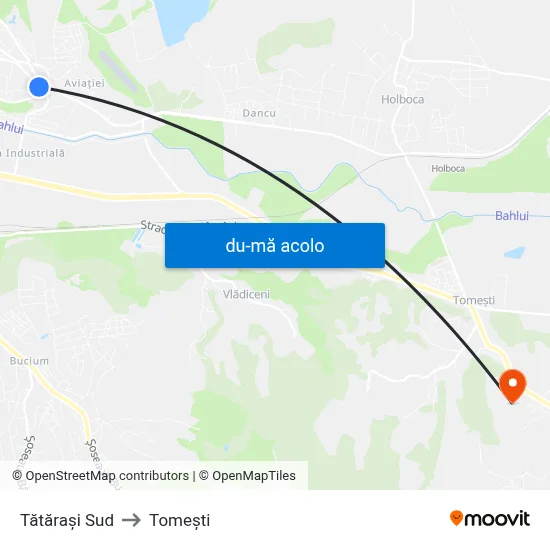 Harta de Tătărași Sud către Tomeşti