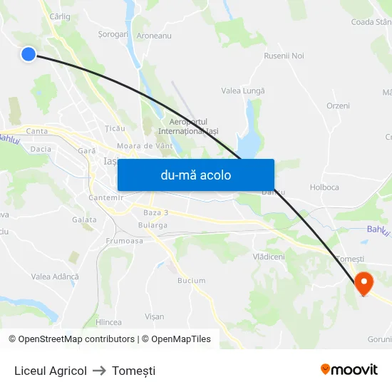 Harta de Liceul Agricol către Tomeşti