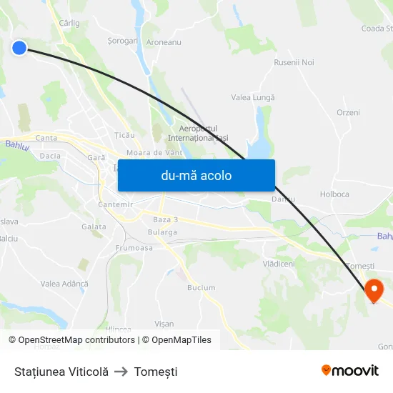 Harta de Stațiunea Viticolă către Tomeşti