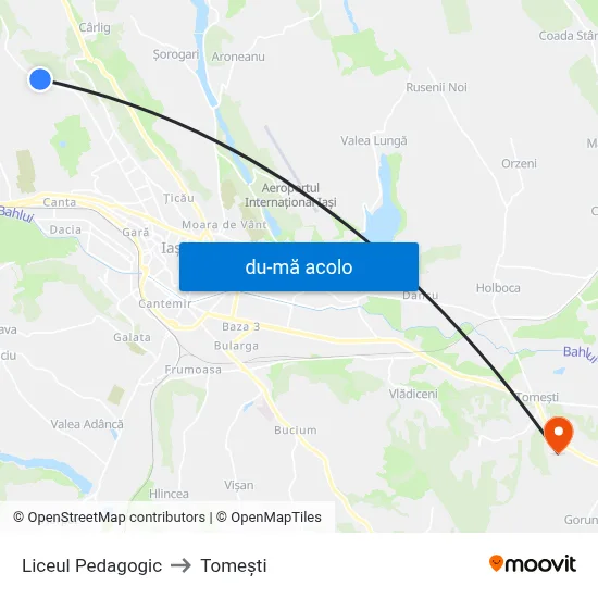 Harta de Liceul Pedagogic către Tomeşti