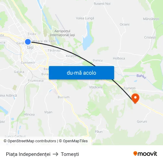 Harta de Piața Independenței către Tomeşti