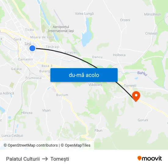 Harta de Palatul Culturii către Tomeşti