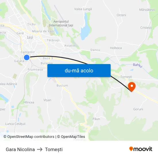 Harta de Gara Nicolina către Tomeşti
