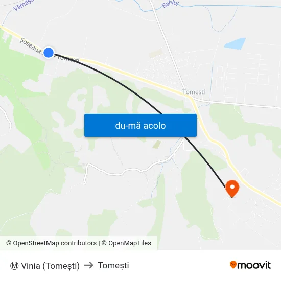 Harta de Ⓜ Vinia (Tomeşti) către Tomeşti