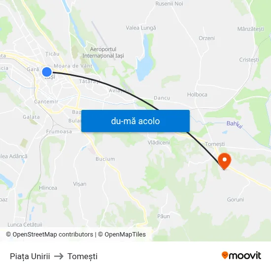 Harta de Piața Unirii către Tomeşti