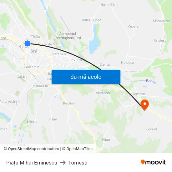 Harta de Piața Mihai Eminescu către Tomeşti