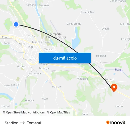 Harta de Stadion către Tomeşti