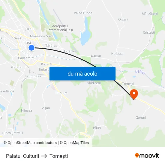 Harta de Palatul Culturii către Tomeşti