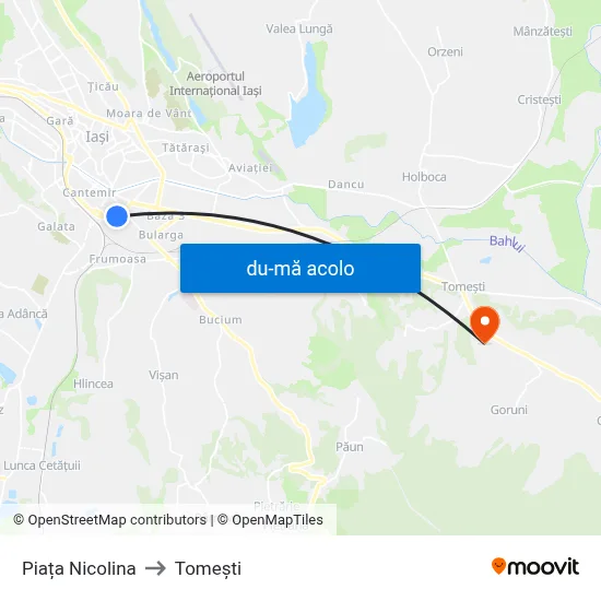 Harta de Piața Nicolina către Tomeşti