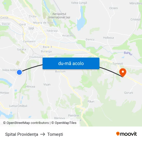 Harta de Spital Providența către Tomeşti