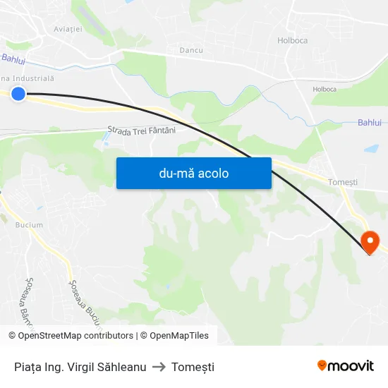 Harta de Piața Ing. Virgil Săhleanu către Tomeşti