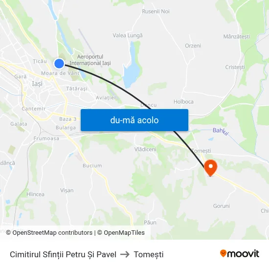 Harta de Cimitirul Sfinții Petru Și Pavel către Tomeşti