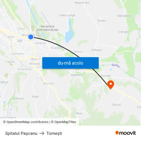 Harta de Spitalul Pașcanu către Tomeşti