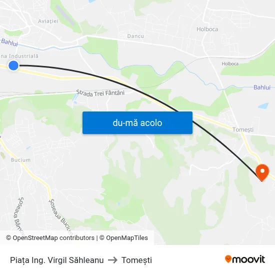 Harta de Piața Ing. Virgil Săhleanu către Tomeşti